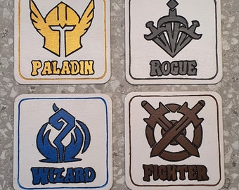 Dungeons and Dragons Class Icon Coasters - Handmade, hand carved coasters - Fantasy and Gaming gifts