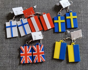 Flag Earrings - 3d printed, hook or clip on, Any Flag