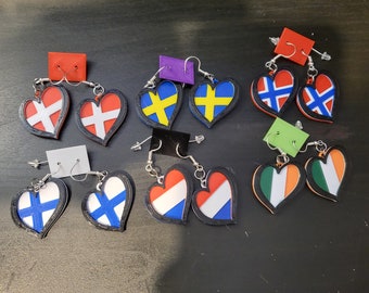 Eurovision Flag Earrings - 3d Printed lightweight earrings - Any Eurovision country, Pride