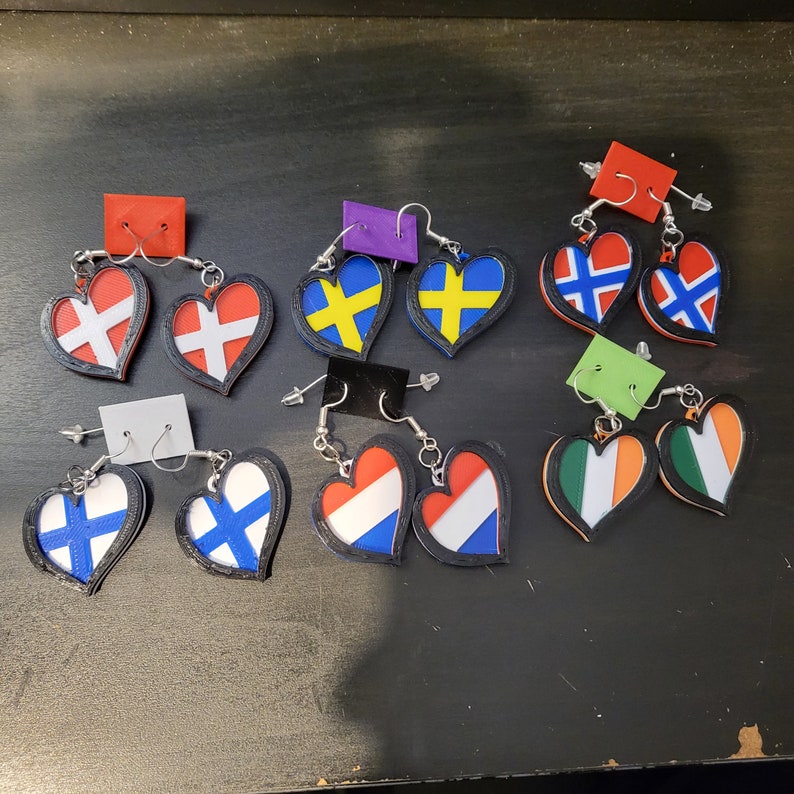 Eurovision Flag Earrings 3d Printed lightweight earrings Any Eurovision country, Pride image 1