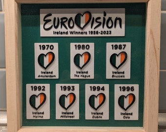 Eurovision Ireland Winners 1956-2023 Wall Art - 3d printed, framed