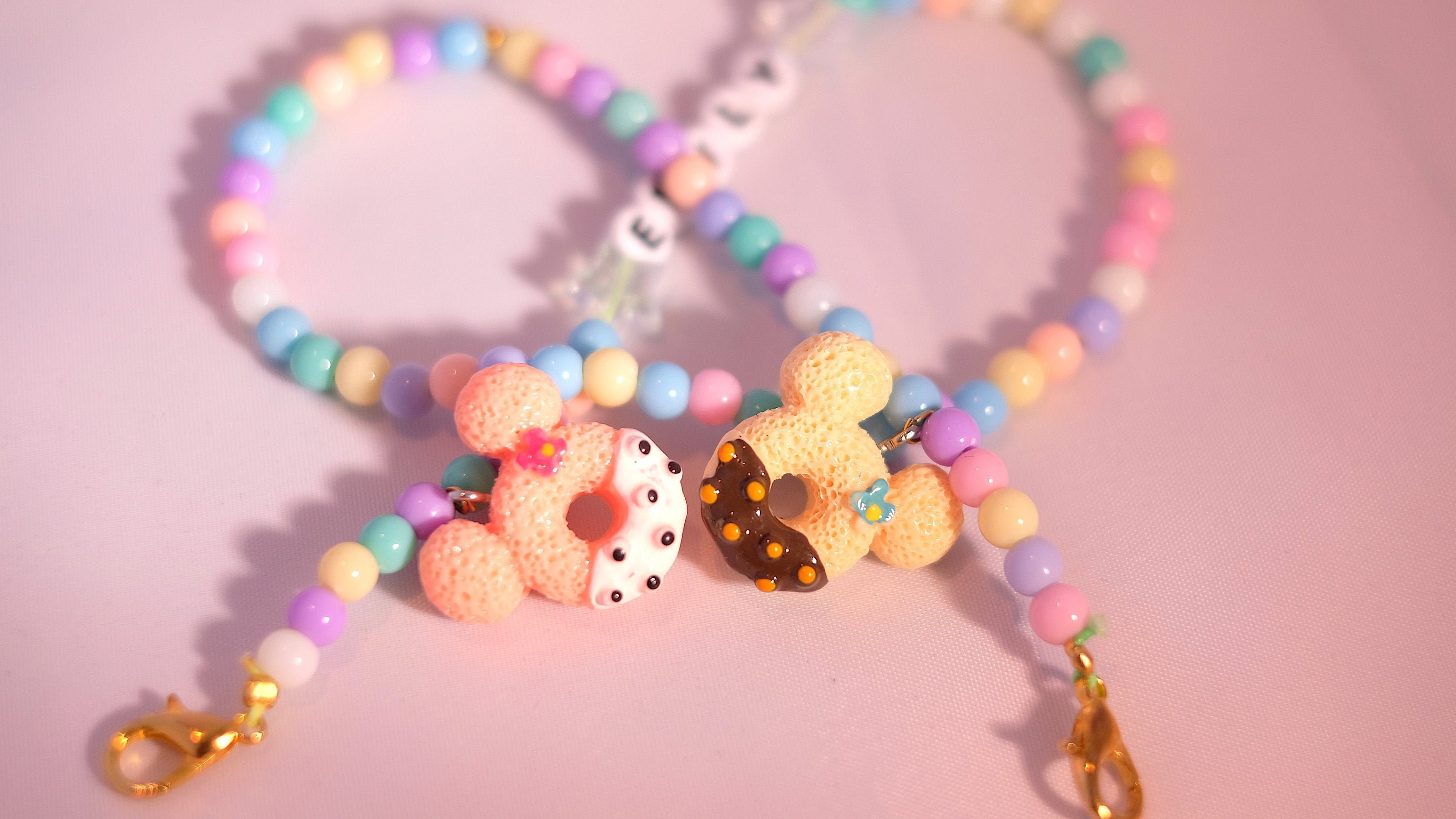 Mickey Doughnut & Pastel Colorful Beaded Face Mask Lanyard | Etsy