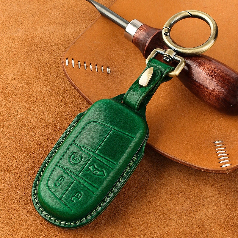 Jeep Leather Car Key Fob Cover Veg Tan Leather Car Remote Etsy