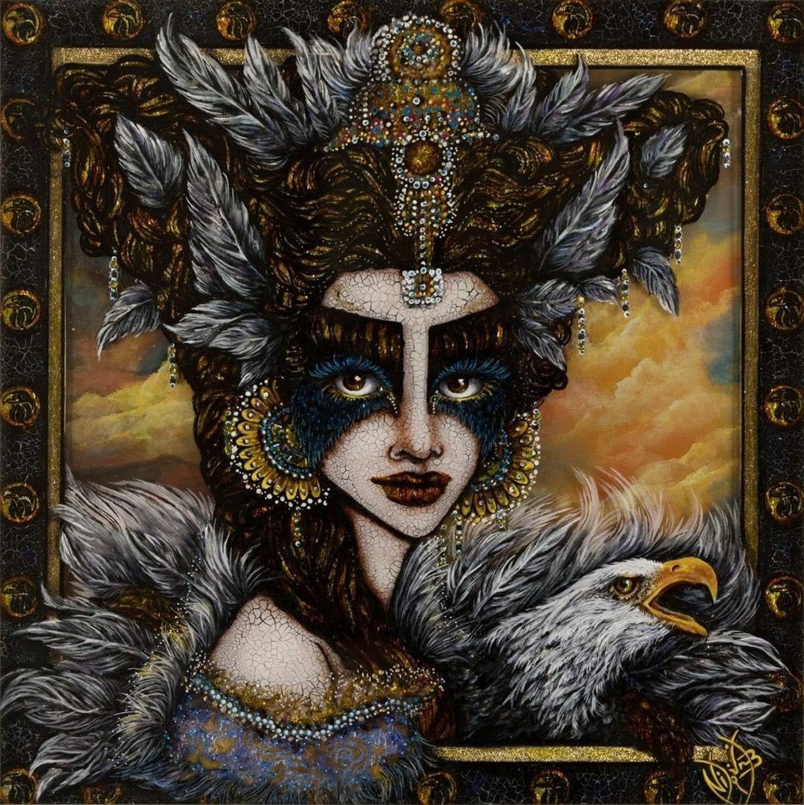 Hand Painted Gothic Style Mixed Technique Wall Art Painting Eglomise