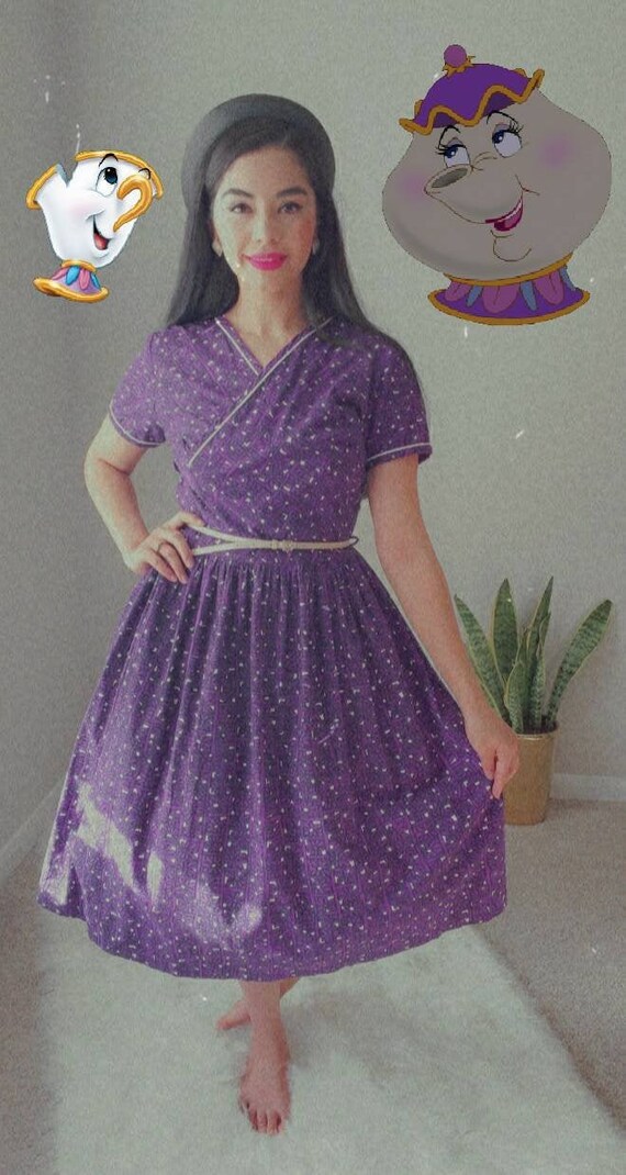 Gingham Girl Purple Floral True 1950’s Vintage Dre
