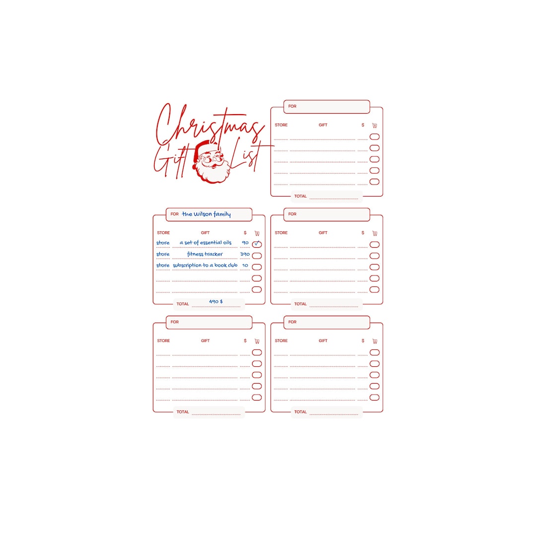 Christmas Gift List PDF Download Etsy