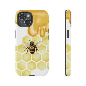 Bee Sweet Protective iPhone 15 Case, Tough Case for Nature Lovers, Honeycomb Design, Unique Bee Artwork, Eco Friendly Gift, iPhone 15 Cover