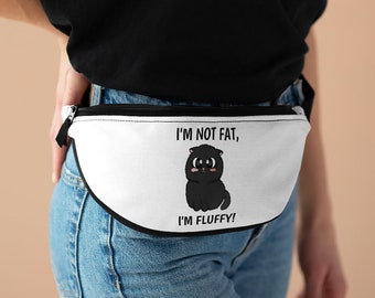 I'm Not Fat, I'm Fluffy. Kawaii Anime Cat, White Fanny Pack. Funny Anime Cat Bum Bag. Black Cat Fanny Pack.