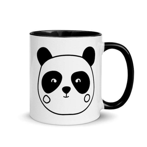Panda Face Mug. Adorable Gift Idea for Panda Lovers. Panda Face Mug with Color Inside and on Handle.