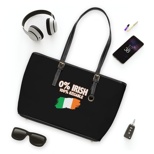 0 Percent Irish, 100 Percent Kissable Shoulder Bag. Saint Patrick's Day PU Leather Bag, Funny St Paddy's Day Bag. PU Leather Shoulder Bag.