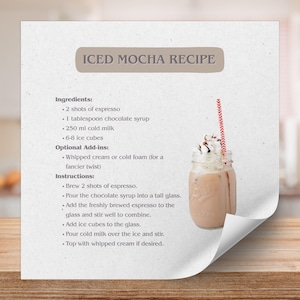 Tarjetas de recetas de café helado / Descarga digital / Recetas de café estéticas / 5000x5000px JPG PNG PDF / Tarjetas de barista imprimibles para decoración de cocina