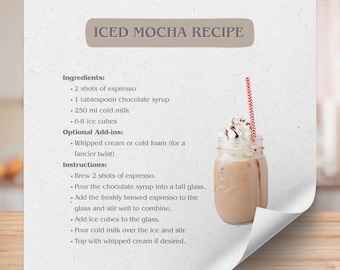 Iced Coffee Recipe Cards | Digital Download | Aesthetic Coffee Recipes | 5000x5000px JPG PNG PDF | Printable Barista Cards for Kitchen Decor