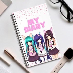 Aphmau Kawaii, Spiral Notebook, Cute Anime, Cat Design, Writing and Drawing, Blank Pages, Spiral Journal EU, Blank Journal, Kawaii Cartoon