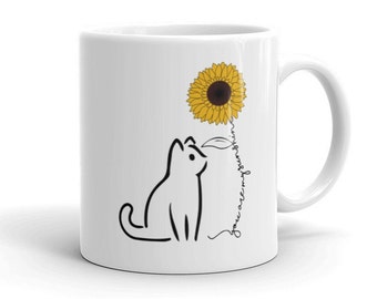 Cat Mug You Are My Sunshine Cute Sunflower Print Coffee Cup 11oz & 15oz Gift for Cat Lovers, Christmas Gift, Housewarming Present Decor