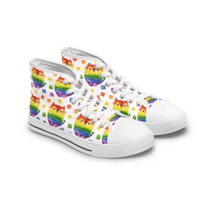 Rainbow Cat Sneakers. Anime Cat Sneakers. Women's High Top Sneakers