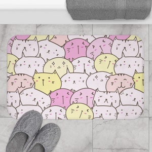 Kawaii Cat Bath Mat, Cute Cat Bath Rug, Kawaii Bathroom Rug,Feline Themed Bath Mat, Soft Bathroom Decor Cat, Adorable Cat Gift for Cat Lover