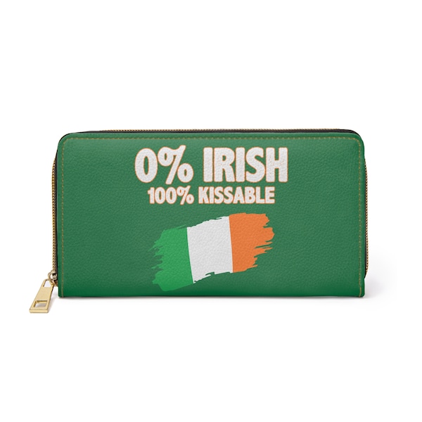 0 Percent Irish, 100 Percent Kissable Purse. Saint Patrick's Day Clutch, Funny St Paddy's Day Zip Around, Cruelty Free, Ladies Wallet.