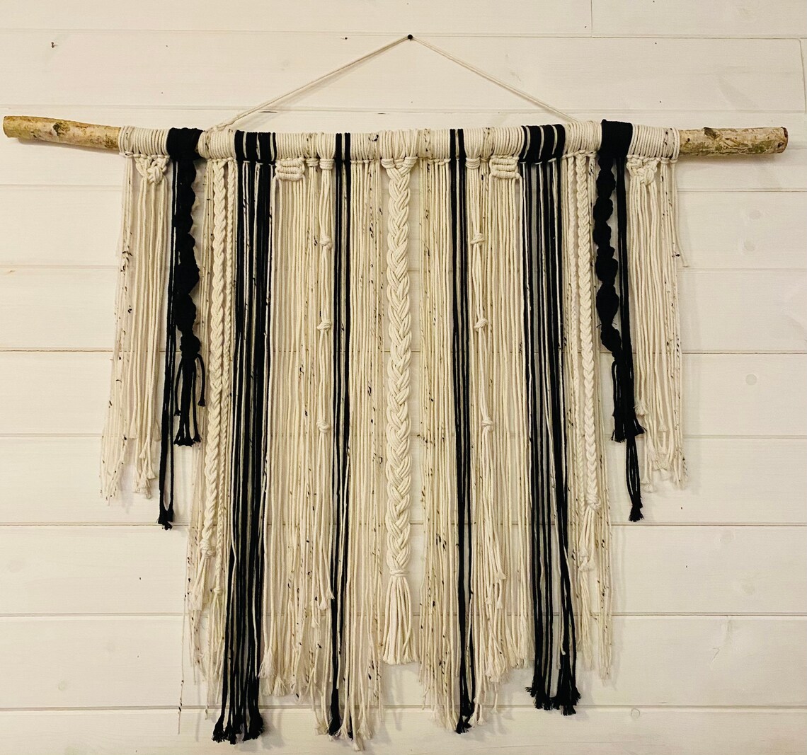 Black and White Macrame Wall Hanging Etsy