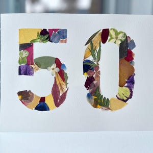 Carte fleurs pressées, 50e anniversaire, 50e anniversaire