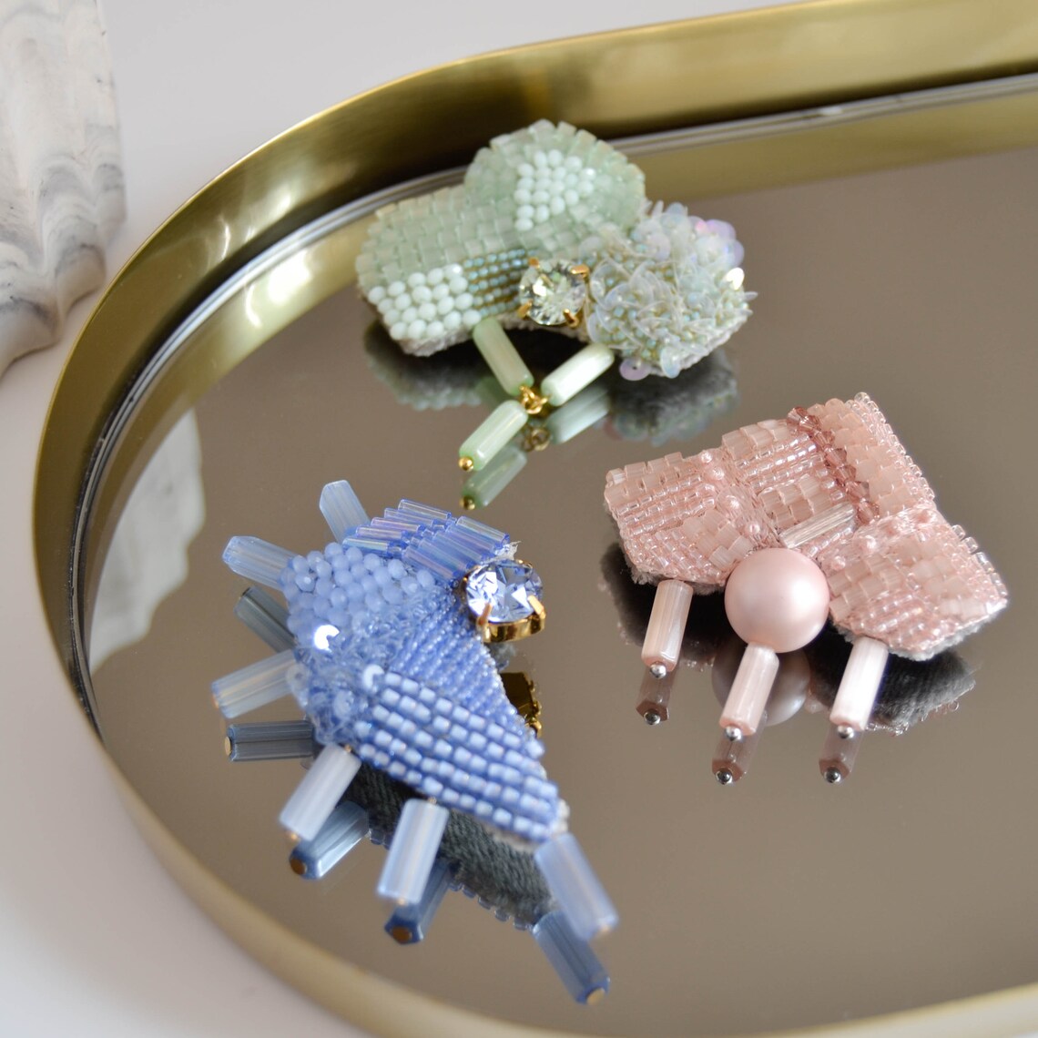 Light green brooch Geometrical flower brooch Crystal and Etsy