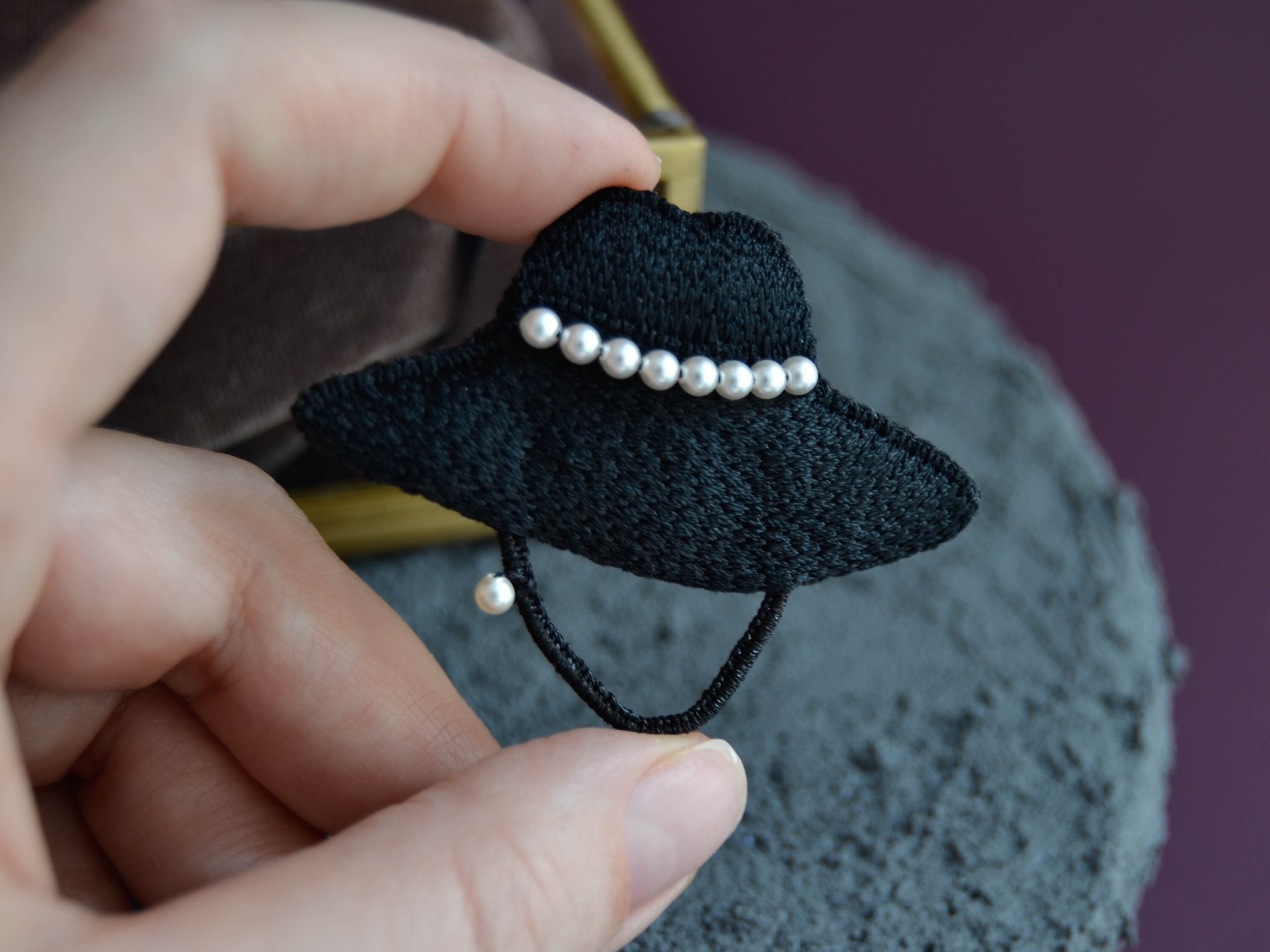 Little brooch in the shape of a hat and face Black fedora hat Etsy