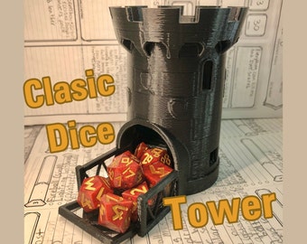 Classic 3D Printed Dice Tower | Custom Size + Color | Dungeons & Dragons Tower | Castle Dice Roller | DnD Gift | Spiral Stair Castle w/ Gate