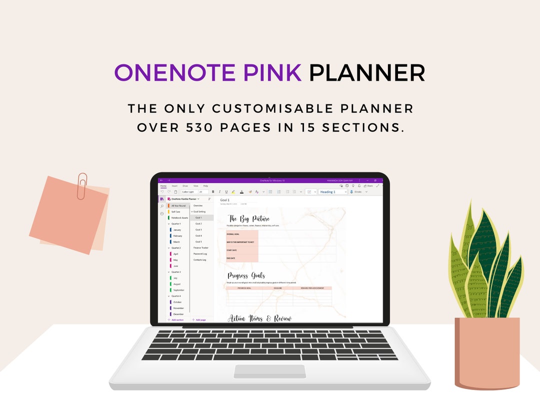 Onenote Pink Planner Onenote Template, Ultimate Digital Planner, Pink