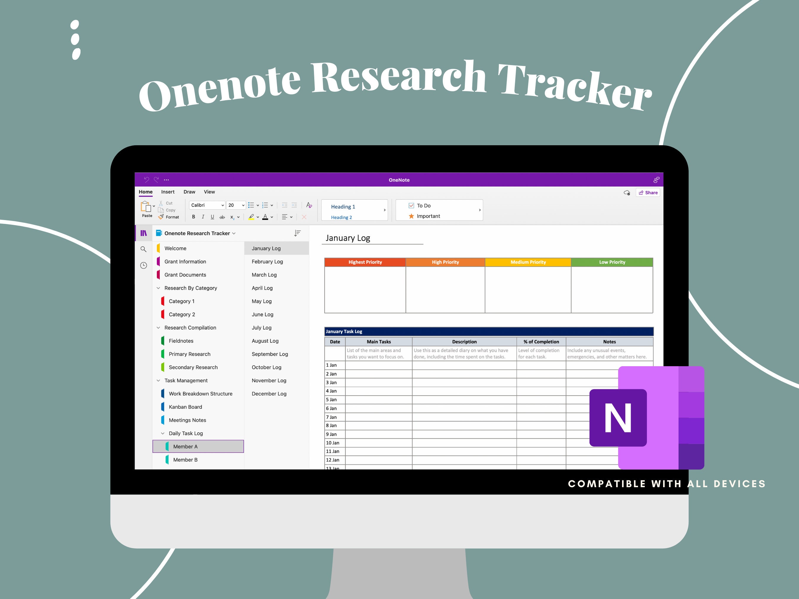 Onenote Research Tracker Template Optimized for Desktop, Onenote ...