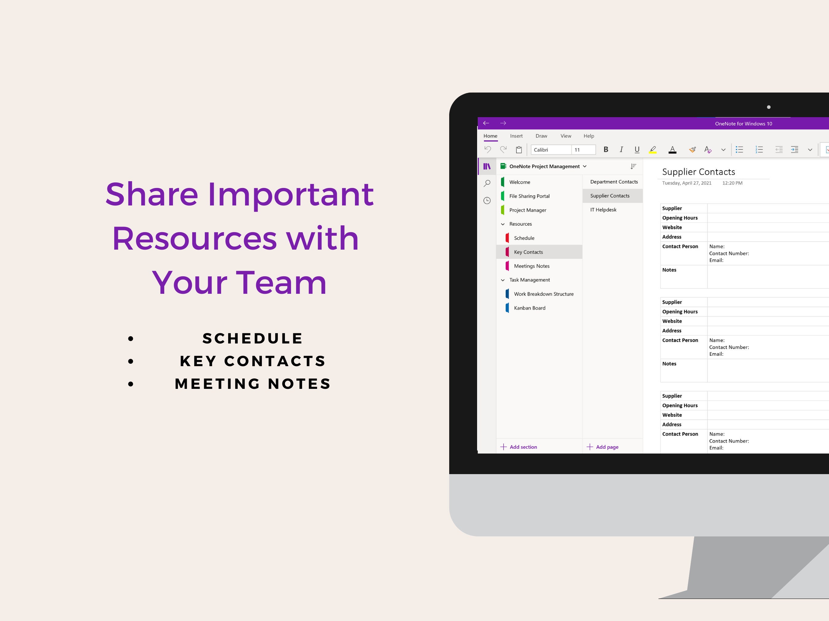 onenote for project management templates