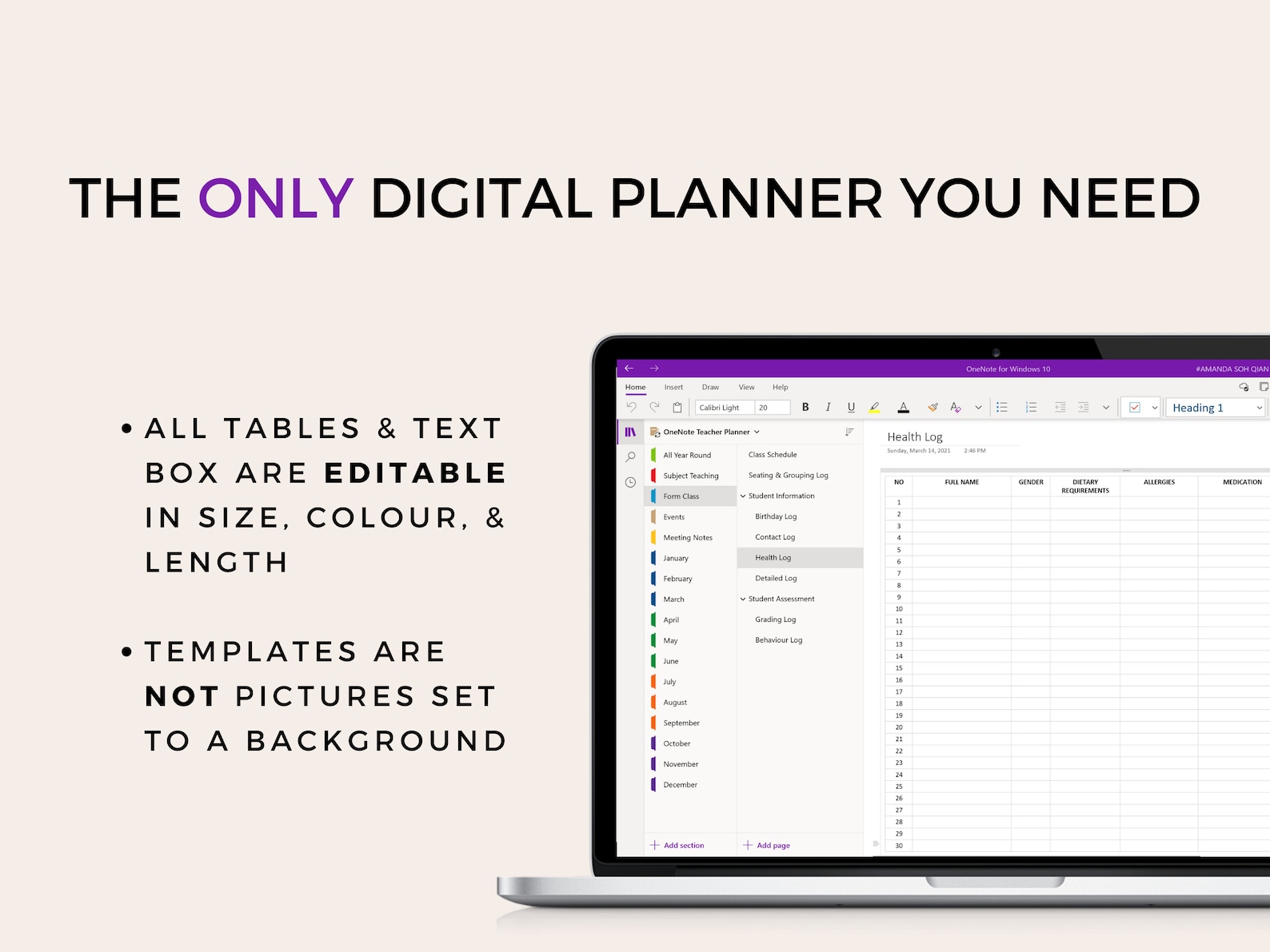 OneNote Teacher Planner school digital planner OneNote Etsy