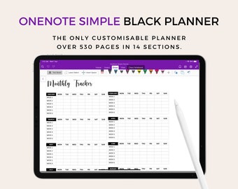 OneNote Simple Black Planner | OneNote Vorlage, ultimativer digitaler Planer, ipad onenote, Tagesplaner, Tagesplaner, Fitnessplaner