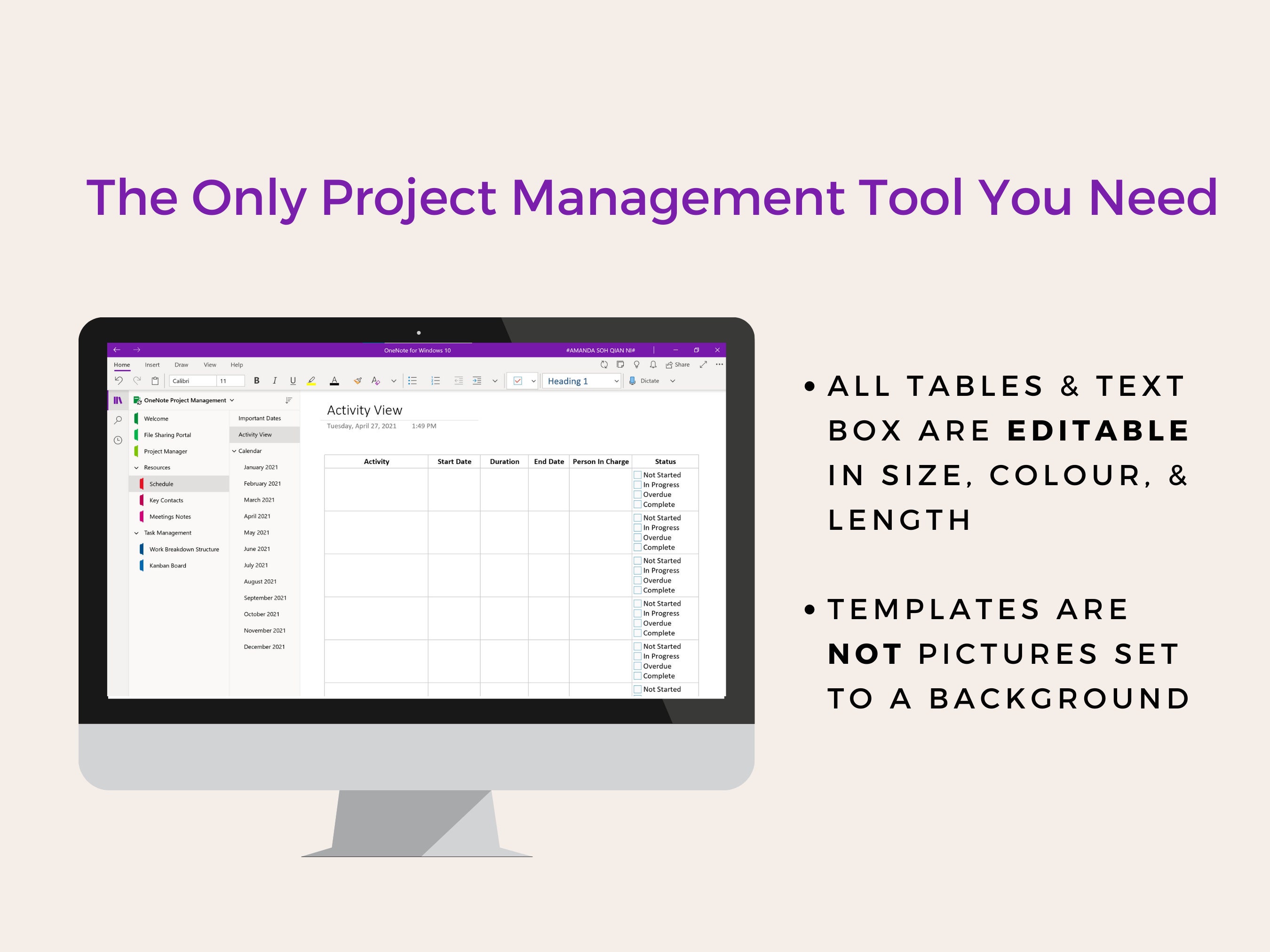 OneNote Project Management Template optimized for desktop Etsy OneNote Project Management Template optimized for desktop Etsy