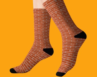 Red Brick Socks | Unisex | Fun Design | Dress Socks | Brick wall | Red Brick