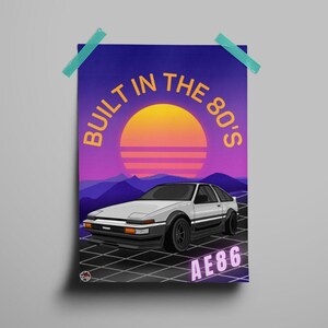 TOYOTA AE86 - A3 Digital Download - 1980s Classic Car Tribute Gift, Dads, Retro, Synthwave, Automotive Art Print
