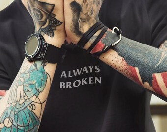 Always Broken - Haftowana koszulka / T-shirt, Unisex, Estetyczna, Goth, Emo T-shirt, Project Cars