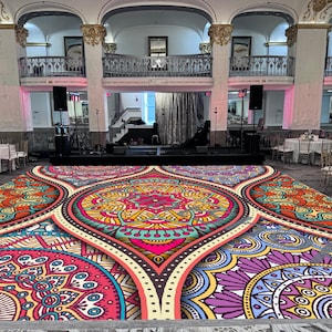 Mandala Sangeet Ceremony Floor Wrap | Custom Indian Wedding Dance Floor Vinyl | Removable Gloss Decal for Mehndi & Traditional Celebrations