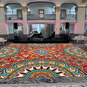 Mandala Sangeet Ceremony Floor Wrap | Custom Indian Wedding Dance Floor Vinyl | Removable Gloss Decal for Mehndi & Traditional Celebrations