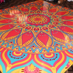 Mandala Sangeet Ceremony Floor Wrap | Custom Indian Wedding Dance Floor Vinyl | Removable Gloss Decal for Mehndi & Traditional Celebrations