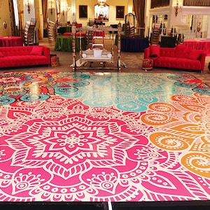 Mandala Sangeet Ceremony Floor Wrap | Custom Indian Wedding Dance Floor Vinyl | Removable Gloss Decal for Mehndi & Traditional Celebrations