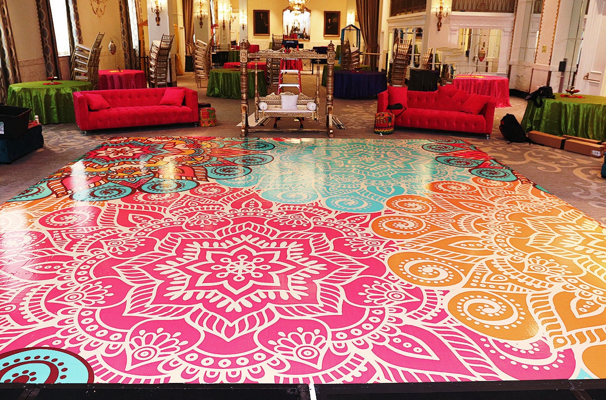 Custom Decal Dance Floor Wrap Gloss Removable Vinyl Indian Sangeet Ceremony Wedding Mehdi