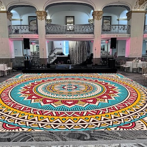Mandala Sangeet Ceremony Floor Wrap | Custom Indian Wedding Dance Floor Vinyl | Removable Gloss Decal for Mehndi & Traditional Celebrations