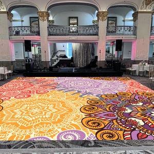 Mandala Sangeet Ceremony Floor Wrap | Custom Indian Wedding Dance Floor Vinyl | Removable Gloss Decal for Mehndi & Traditional Celebrations