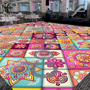 Mandala Sangeet Ceremony Floor Wrap | Custom Indian Wedding Dance Floor Vinyl | Removable Gloss Decal for Mehndi & Traditional Celebrations