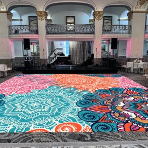 Mandala Sangeet Ceremony Floor Wrap | Custom Indian Wedding Dance Floor Vinyl | Removable Gloss Decal for Mehndi & Traditional Celebrations