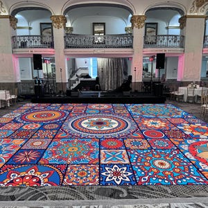Mandala Sangeet Ceremony Floor Wrap | Custom Indian Wedding Dance Floor Vinyl | Removable Gloss Decal for Mehndi & Traditional Celebrations