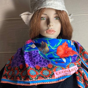 LEONARD PARIS silk scarf foulard flowers silk scarf