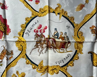 Hermes Silk Scarf Plumes et Grelots black gold sledge winter jacquard silk bells very rarely exceptionally beautiful