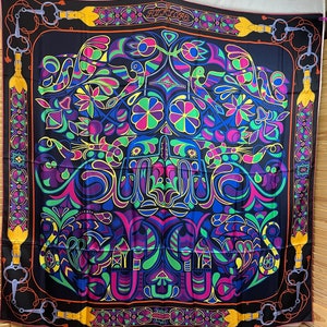 Hermes silk scarf FOLKLORE Henri d Origny 140 cm silk twill silk large rare exceptional extravagant collectible collector's item rare