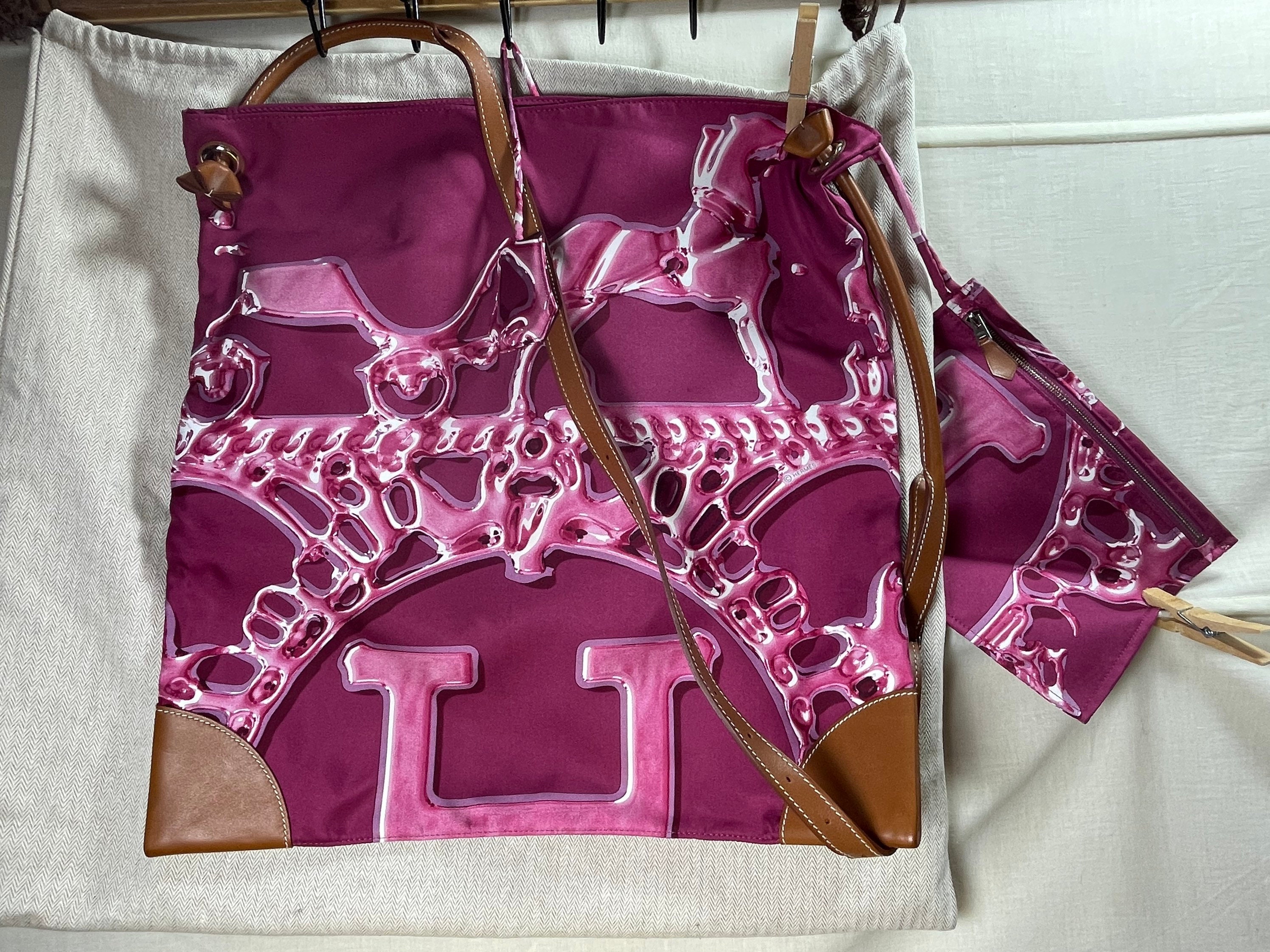 Hermes Paris Silk City Bag Argent Vif Carriage Horse Pink 