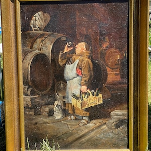 Painting Eduard von Grützner picture frame monk wine cellar beer cellar brewing art very old family property large special